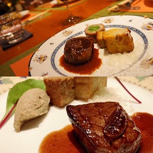 和牛ヘレステーキ、但馬牛の燻製とトリュフソース、手羽のテリーヌとマスカルポーネのキッシュ（お料理の一例）